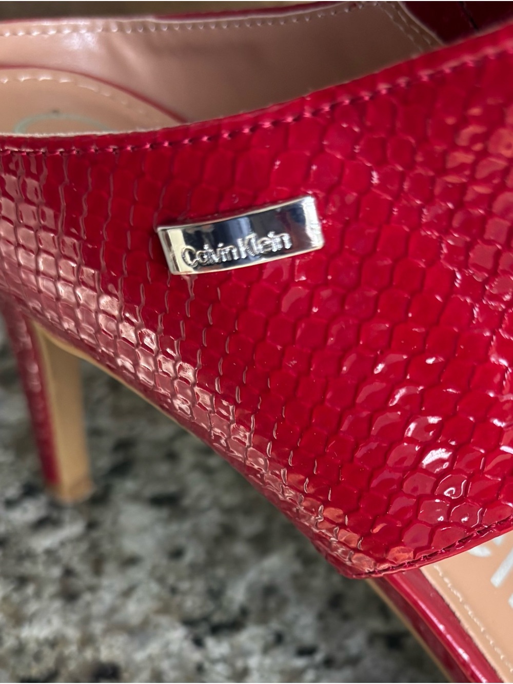 Calvin Klein Red Glossy Textured High Heel Sandals